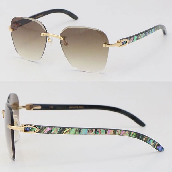 

new original seashell inside black buffalo horn sunglasses metal rimless design classical model sun glasses large square man woman 18k gold, White;black