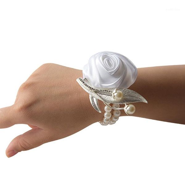 Очаровательные браслеты искусственное розовое запястье Корсаж браслет шелковая цветочная подружка невесты