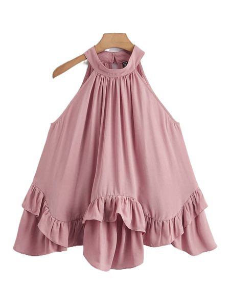 

plus ruffle trim halter r9jx#, Black