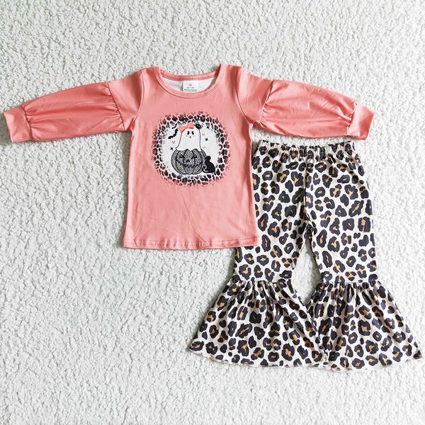 

halloween toddler girls clothes leopard bell pants set pink ghost pumpkin print cute baby kids clothing girls boutique outfits fashion kid s, White
