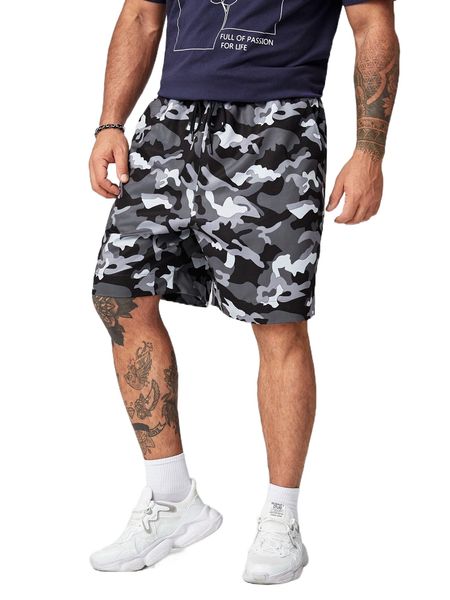 

extended sizes men camo print drawstring waist shorts w8ue#, White;black