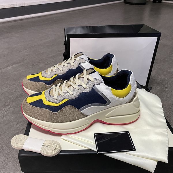 

women's rhyton sneakers men shoe genuine leather platform sneaker trainer printing old dad shoes big size, Black