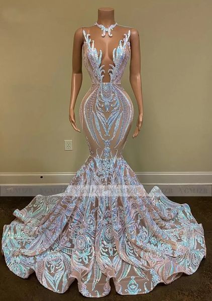 2022 meninas negras brilhantes lantejoulas longos vestidos de casamento sexy sheer o pescoço sereia mulheres africanas gala vestidos de noiva robes b0518204285c