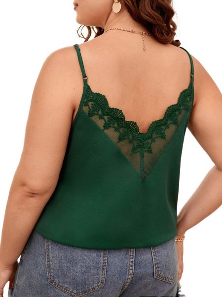 

plus lace insert cami y45h#, Black