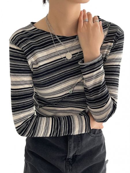 

dazy striped print button detail tee y3cu#, White