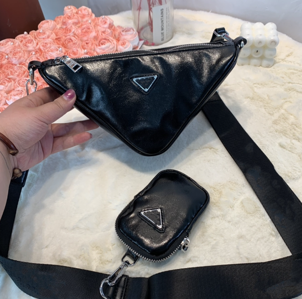 

casual new crossbody trendy cool solid color pu triangle bag with small wallet fashion all-match shoulder crossbody