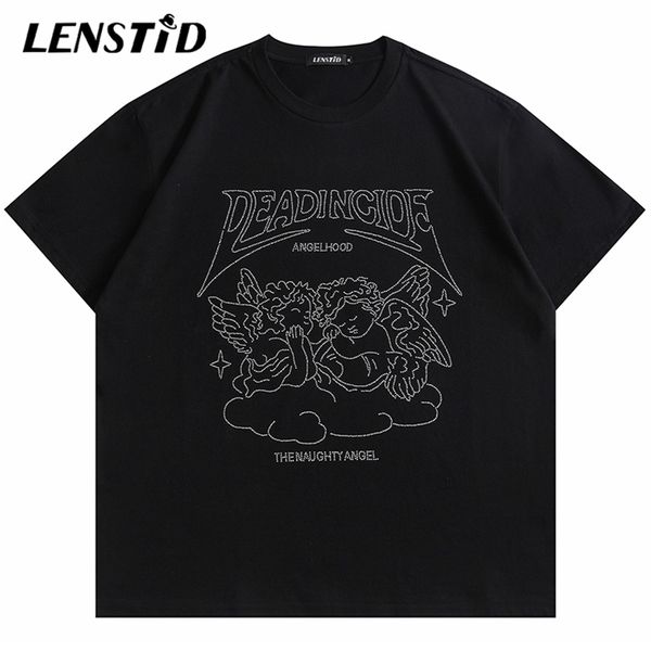 Lenstid verão homens manga curta tshirts hip hop engraçado impertinente anjo t camisas streetwear harajuku casual algodão tops tees 220610