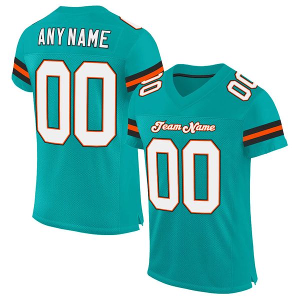 

custom aqua white-orange-0909 mesh authentic football jersey, Black