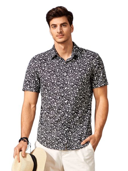 

men ditsy floral shirt v0cs#, White;black