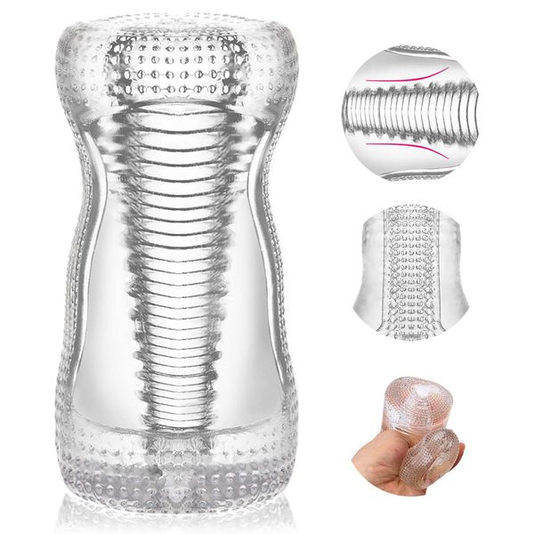 Massager transparente massager massager massageador de massageador de cristal vagina manga oral stroker portátil brinquedos sexy para homens