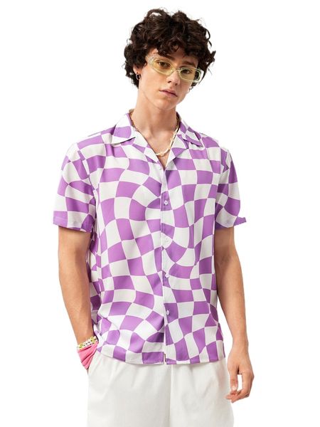 

men geo print shirt z6h1#, White;black