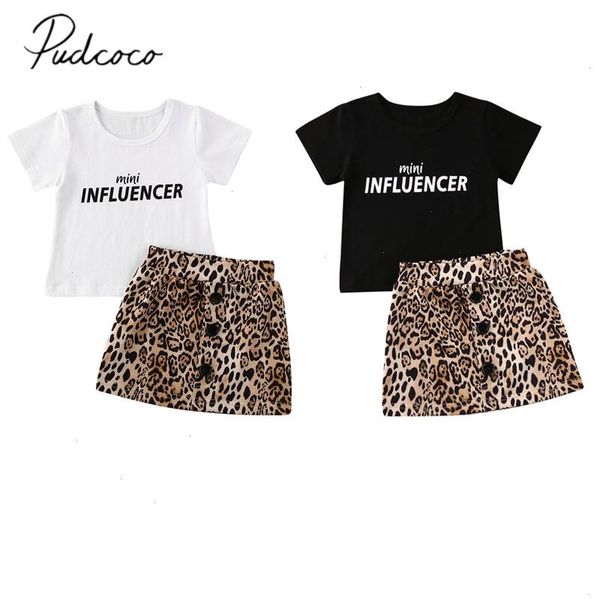 

baby summer clothing set 2pcs toddler kids girl clothes short sleeve t-shirt leopard print skirt outfits, White