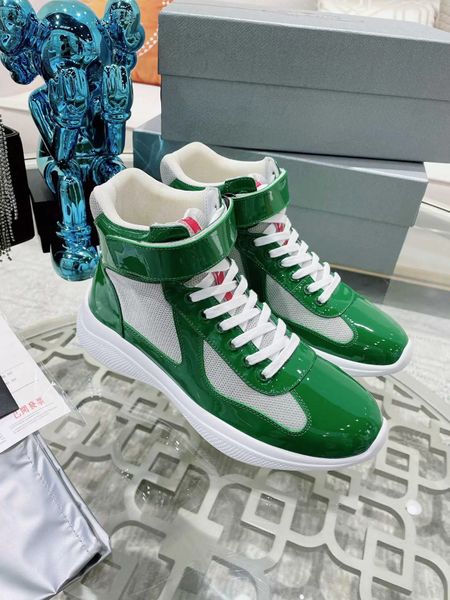 

perfect brands america cup sports shoes men high-sneakers patent calf leather mesh nylon casual walking light rubber sole discount trainers, Black