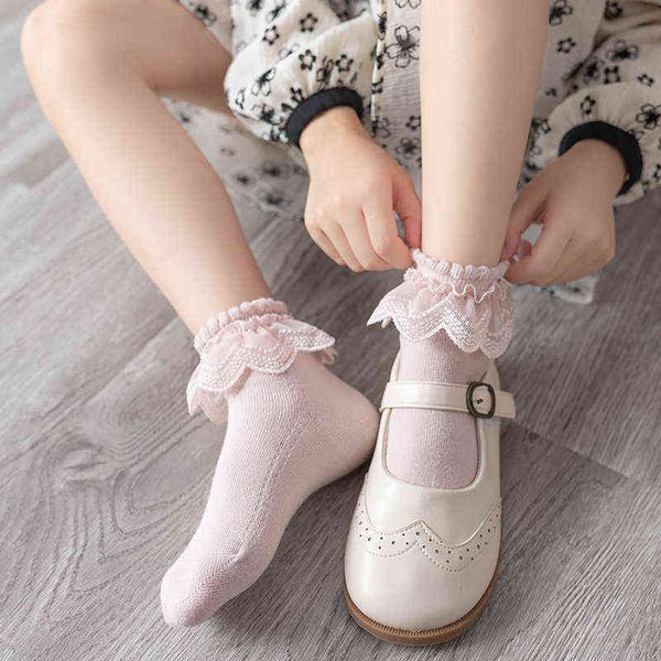 

girls socks spring and autumn korean fashion version of little pure cotton baby lace princess white winter l220716, Pink;yellow