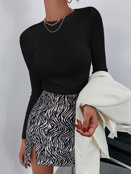 

ribbed solid slim sweater i6z8#, White;black