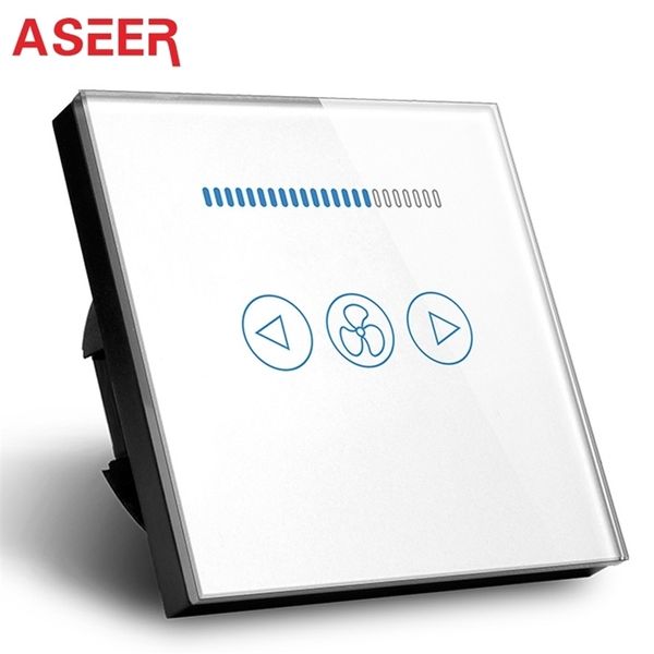 ASEER EU Standard 3 modalità di controllo della velocità Interruttore ventilatore da soffitto 500W Retroilluminazione a LED in cristallo bianco Interruttore ventola con regolazione della velocità T200605