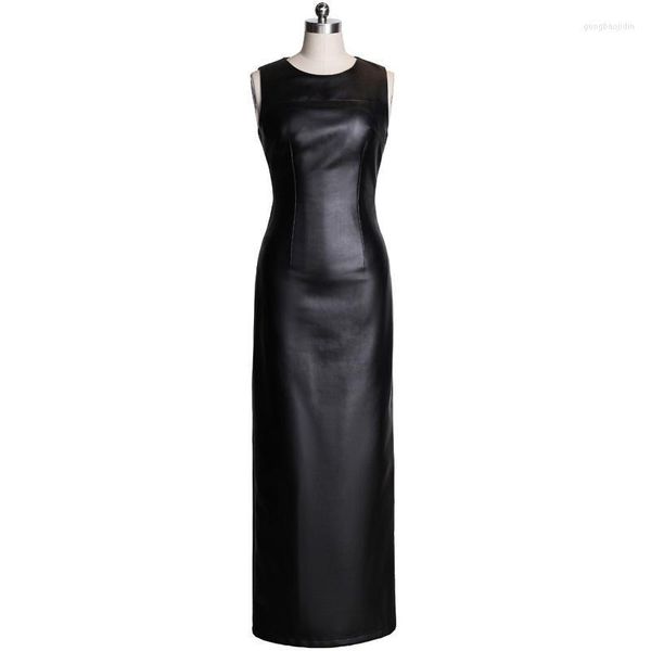 Lässige Kleider Anpassen 2022 Damen Herbst Frühling Split Schwarz Kunstleder Kleid Vestidos Knöchellang Plus Größe Elegant Sexy