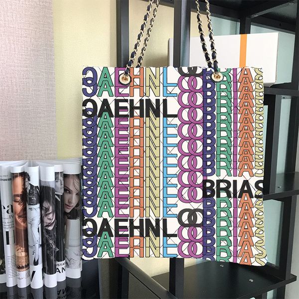 

handle bag new classic women's nylon canvas rainbow letter copy printed metal chain flap female shoulder crossbody tote shopping clutch