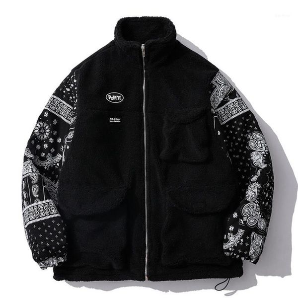 Hip Hop Stitching Caixa Sherpa Jackets Homens Menino Mulheres Artigo de Decoração de Streetwear 2022 Inverno Harajuku Men's