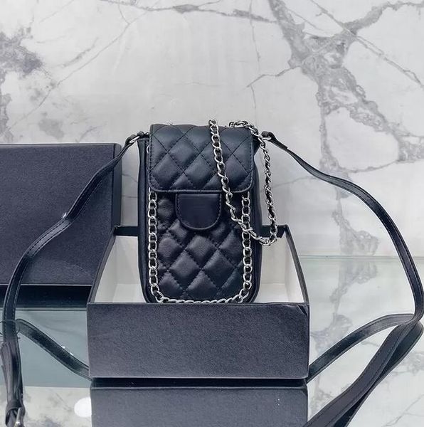 

sw 2022ssw vinatge classic mini flap quilted chain around bags phone holder silver-chain shoulder totes real leather strap crossbody luxury
