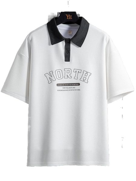 

men slogan graphic contrast collar drop shoulder polo shirt c3fw#, White;black