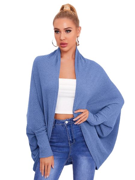 

batwing sleeve waffle knit coat c31n#, Black