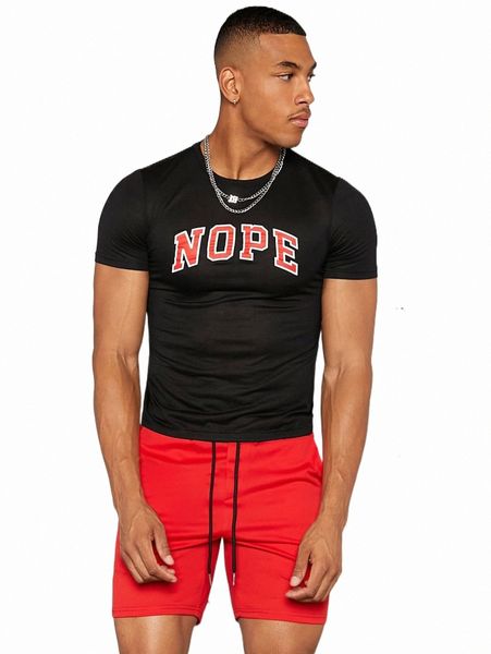 

men letter graphic tee & track shorts set 76j2#, Gray