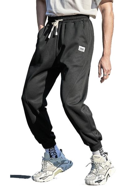 

men letter patched drawstring waist sweatpants 59l1#, Black