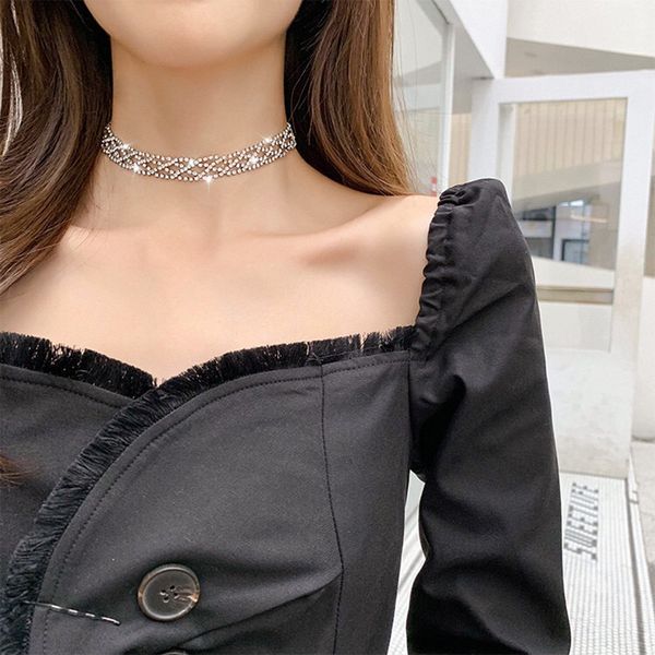 

net celebrity necklace female niche design choker full of drill claw chain collarbone chain korean fashion trend collar temperament jewelry, Golden;silver