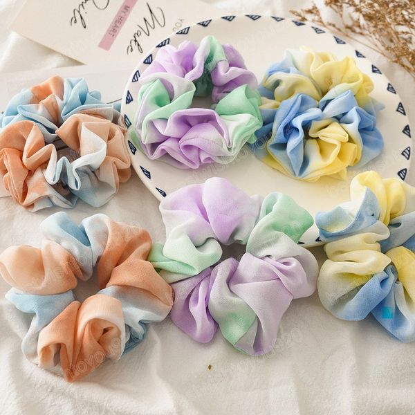 

spring summer tie dye chiffon hairbands handmade elastic rubber bands women ponytail holder all-match headwear hair accessories, Pink