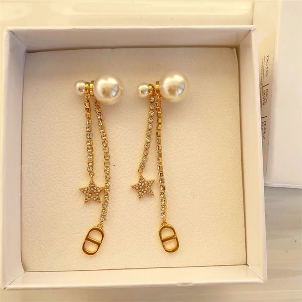 

shop 80% off clearance pearl long chain earrings with diamond earrings, Silver