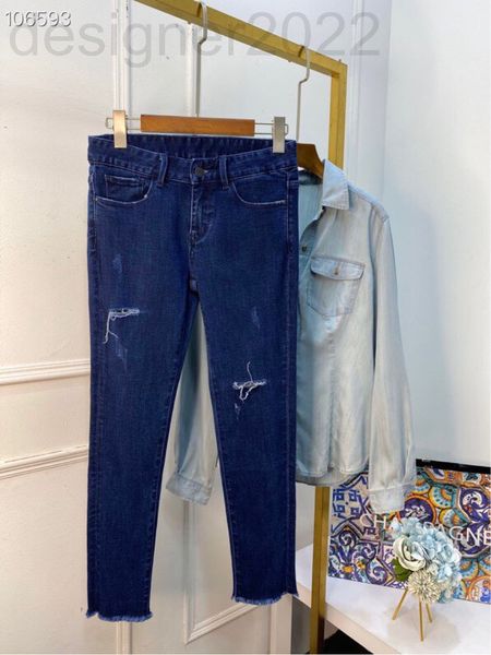 

women's jeans designer korean counter 20 year spring and summer women's pants elastic, comfortable, slim, 9-point small leg jeans, Blue