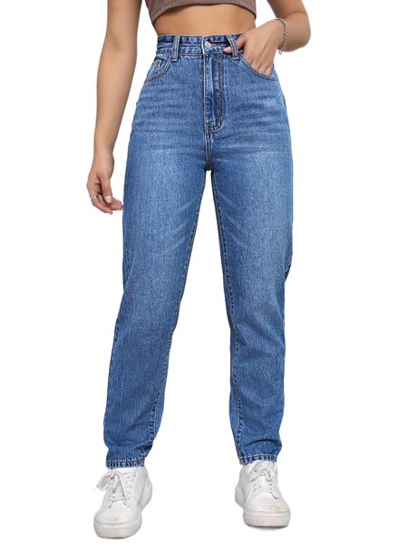 

high waist mom fit jeans l5oo#, Blue