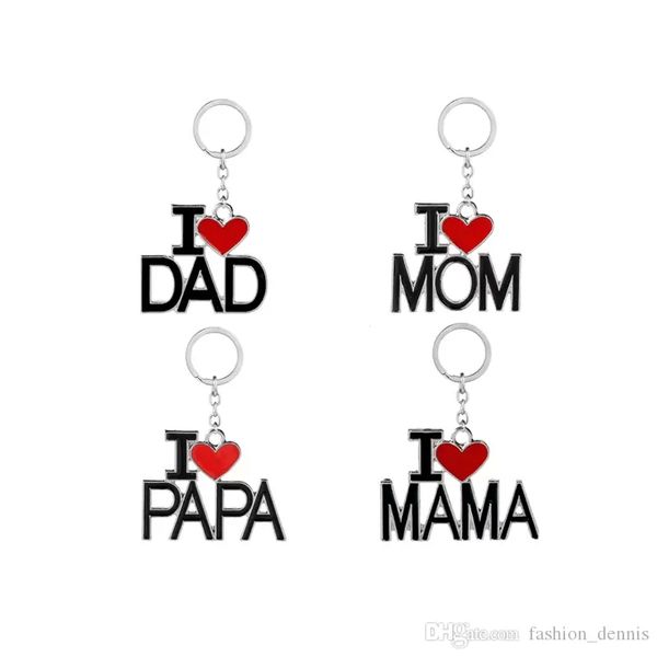 Più nuovo I LOVE MOM DAD MAMA PAPA Portachiavi smaltato Lettera rossa Cuore Amore Portachiavi Anelli Gioielli di moda per il regalo di giorno del padre della madre