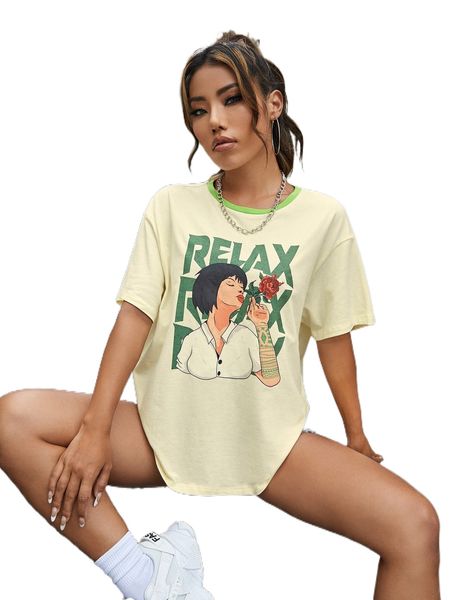 

x lasthopeparty l.etter & f.igure graphic c.ontrast trim d.rop s.houlder tee n8vm#, White