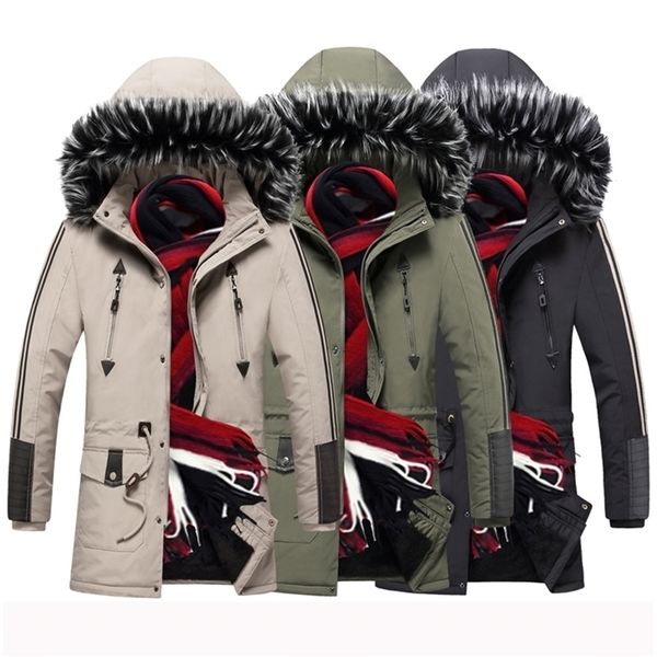 

winter parka men windbreak plus velvet thick warm windproof fur coats male military hooded warm jackets men's winter parka coats 201209, Black