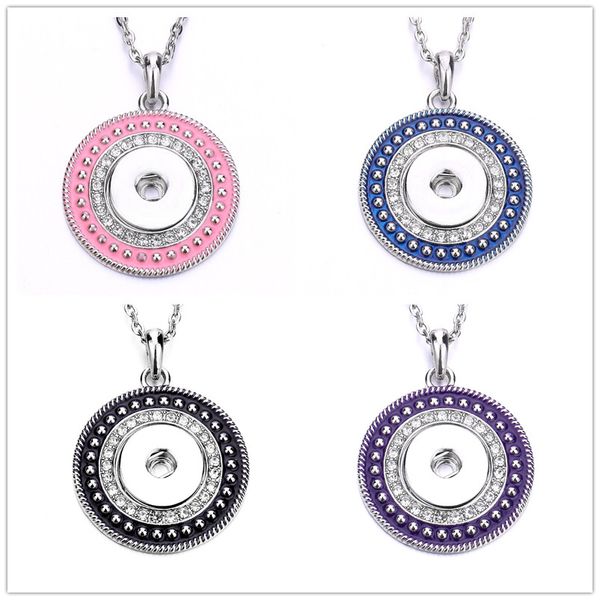 

fahion painting snap button charms jewelry zircon round shape pendant fit 18mm snaps buttons necklace for women noosa, Silver