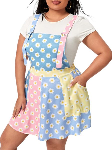 

plus floral print belted overall dress i1wp#, Black