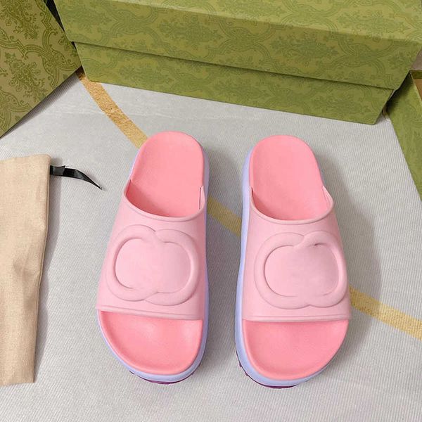 

women slide sandal with interlocking g mens platform slipper rubber tpu slides thick bottom vintage shoes summer beach flip flops with box, Black