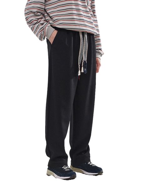 

men slant pocket geo tape drawstring waist pants t5lv#, Black