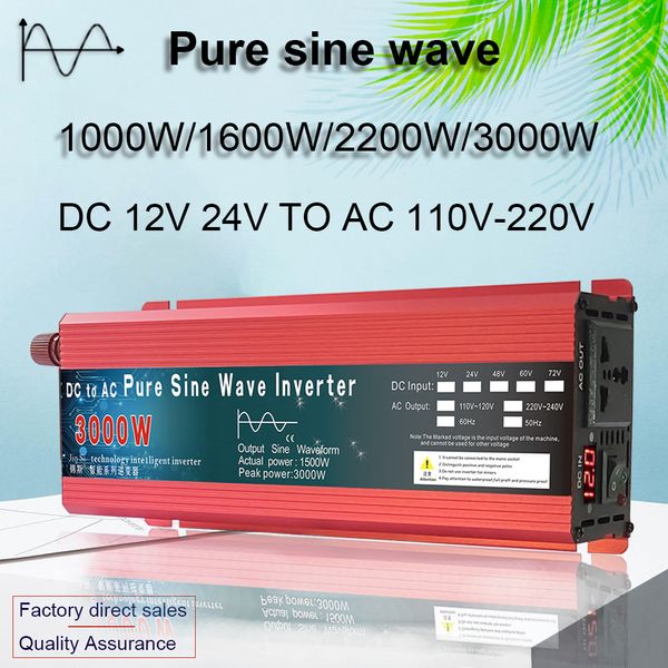 

pure sine wave inverter 12v/24v to ac110v 220v 1000w 2000w 3000w voltage transformer power converter solar inverter led display