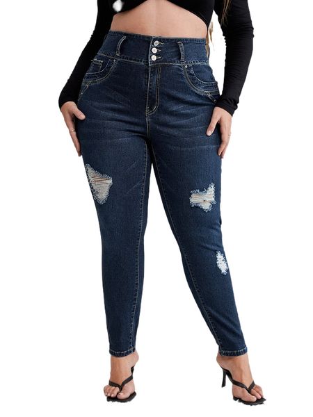 

plus wideband waist ripped frayed skinny jeans y3wr#, Blue