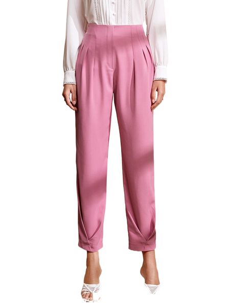 

high waist plicated detail straight leg pants e4mq#, Black;white