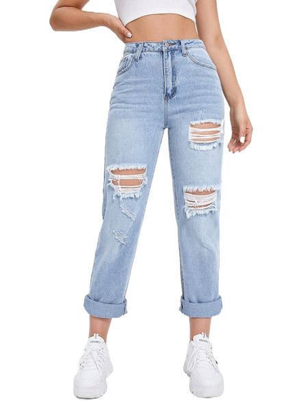 

zipper fly slant pocket ripped frayed jeans n86u#, Blue