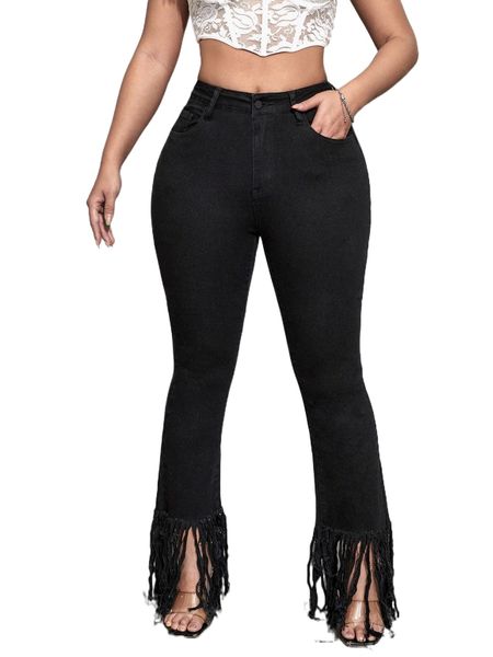 

sxy fringe hem bootcut jeans y9ss#, Blue