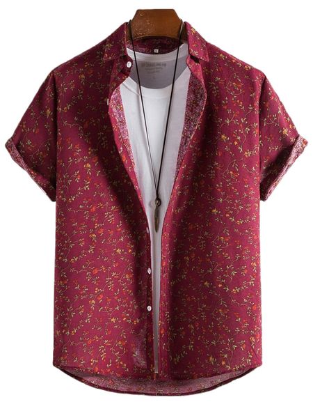 

men 1pc ditsy floral button front shirt 01sz#, White;black