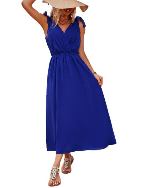 

tie shoulder overlap collar backless dress y6f1#, Black;gray