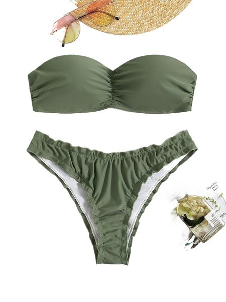 

ruched bandeau bikini swimsuit g2ng#, White;black