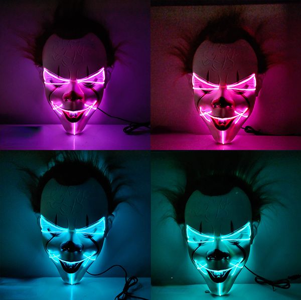 Scary Night Glühen Clownmasken Halloween LED Cold Light Kostüm Masken Cosplay Horror Ghost Masquerade Requisiten Vollgesichtsparty Maske