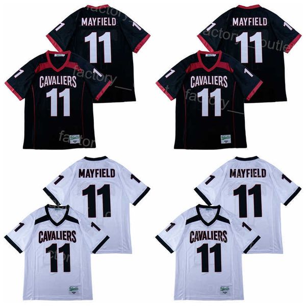 

high school football cavaliers lake travis 11 baker mayfield jersey men college team color black white all stitched university breathable fo